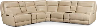 Casey Light Beige Lthr/vinyl Large Triple Power Reclining Two-arm Sectional