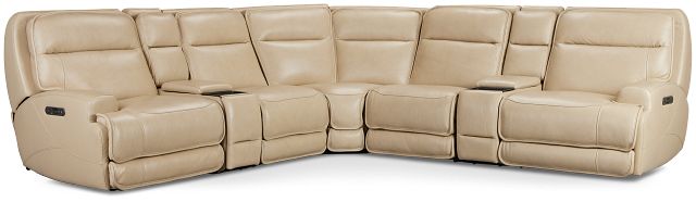 Casey Light Beige Lthr/vinyl Large Triple Power Reclining Two-arm Sectional