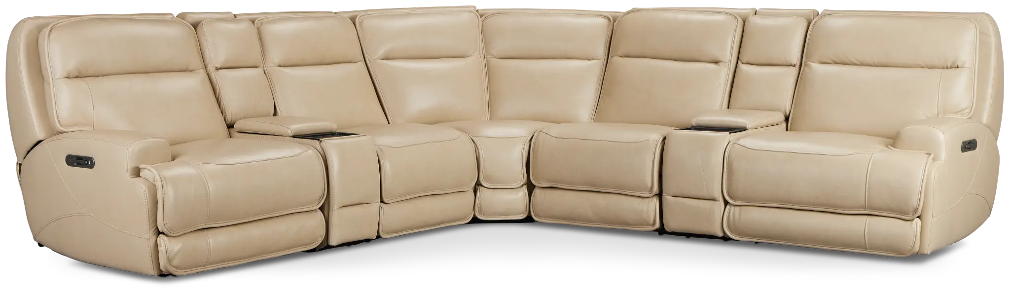 Casey Light Beige Lthr/vinyl Large Triple Power Reclining Two-arm Sectional Casey Light Beige Lthr/vinyl Large Triple Power Reclining Two-arm Sectional