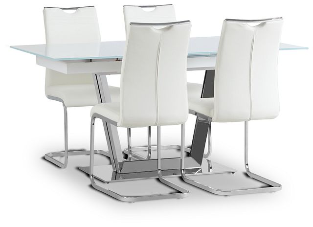 Treviso White Glass Table & 4 Upholstered Chairs (3)