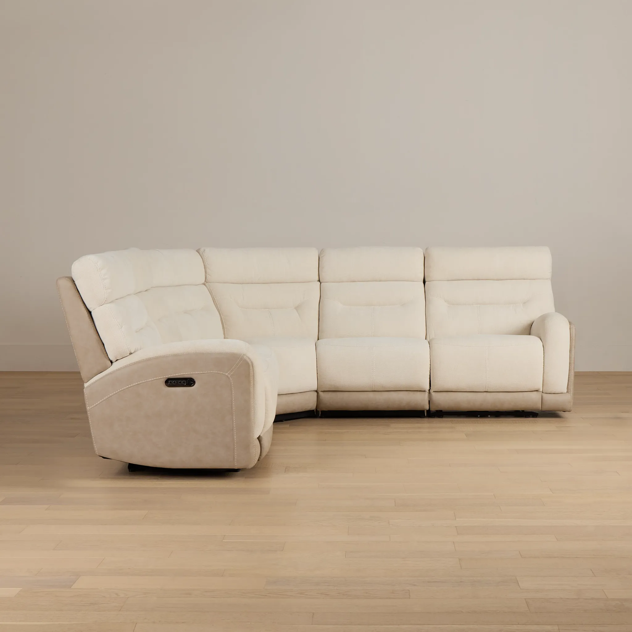 Travis Light Beige Fabric Small Two-arm Power Reclining Sectional