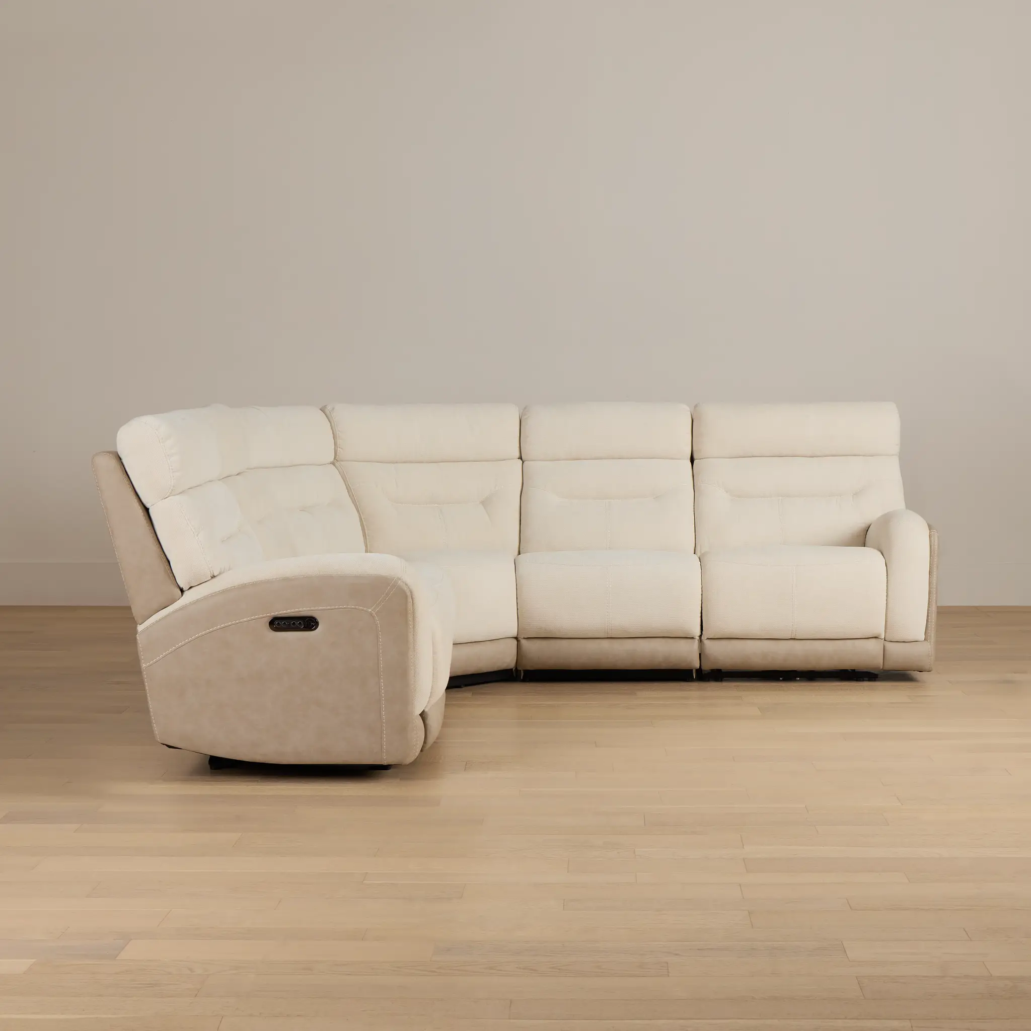 Travis Light Beige Fabric Small Two-arm Power Reclining Sectional Travis Light Beige Fabric Small Two-arm Power Reclining Sectional