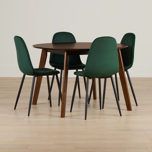 Palmdale Dark Tone Round Table & 4 Upholstered Chairs