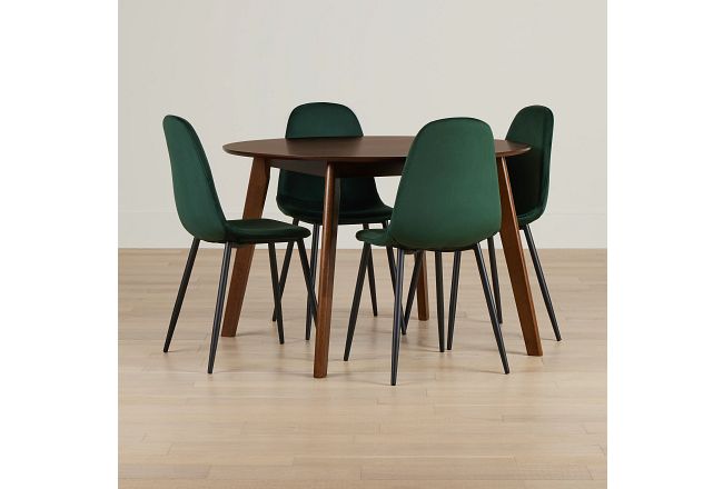 Palmdale Dark Tone Round Table & 4 Upholstered Chairs
