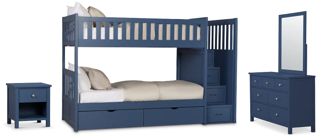 Charleston Dark Blue Step Bunk Bed Storage Bedroom