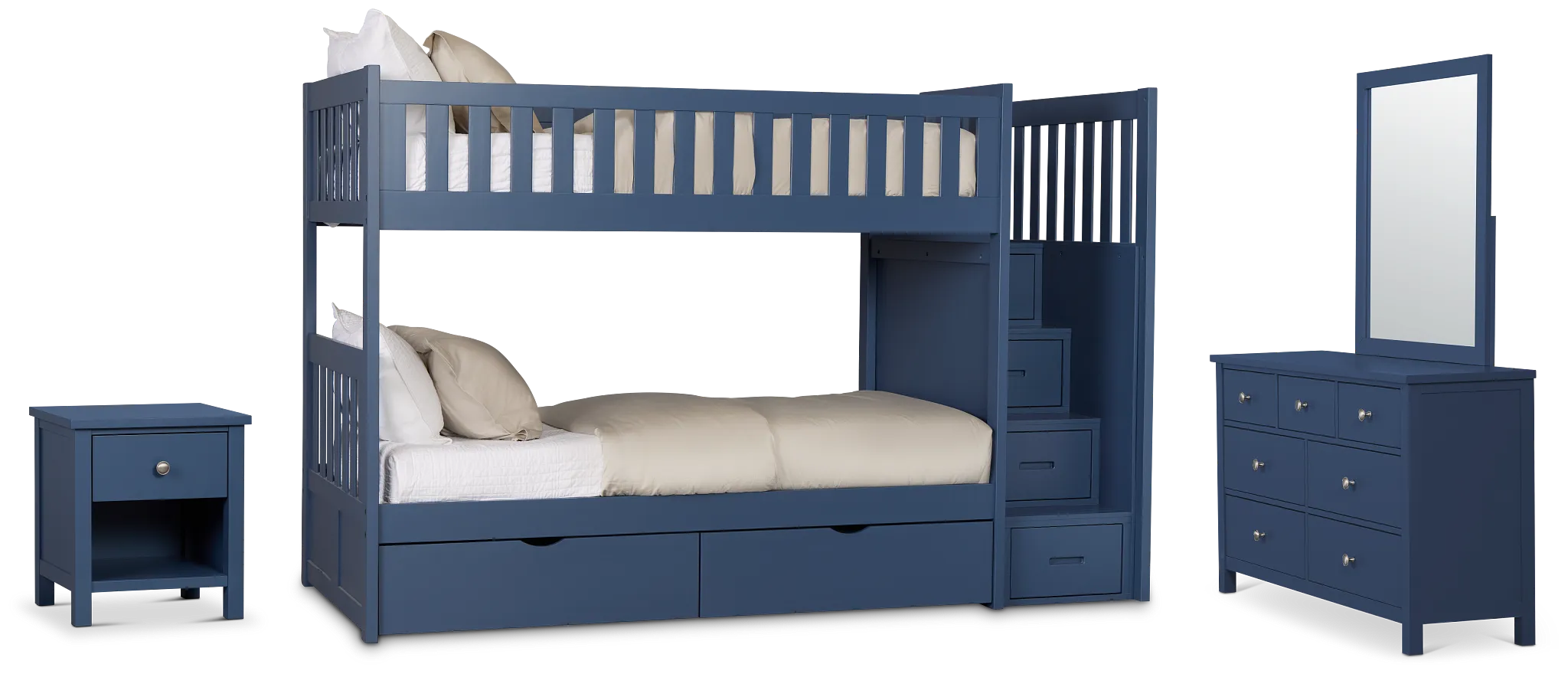 Charleston Dark Blue Step Bunk Bed Storage Bedroom
