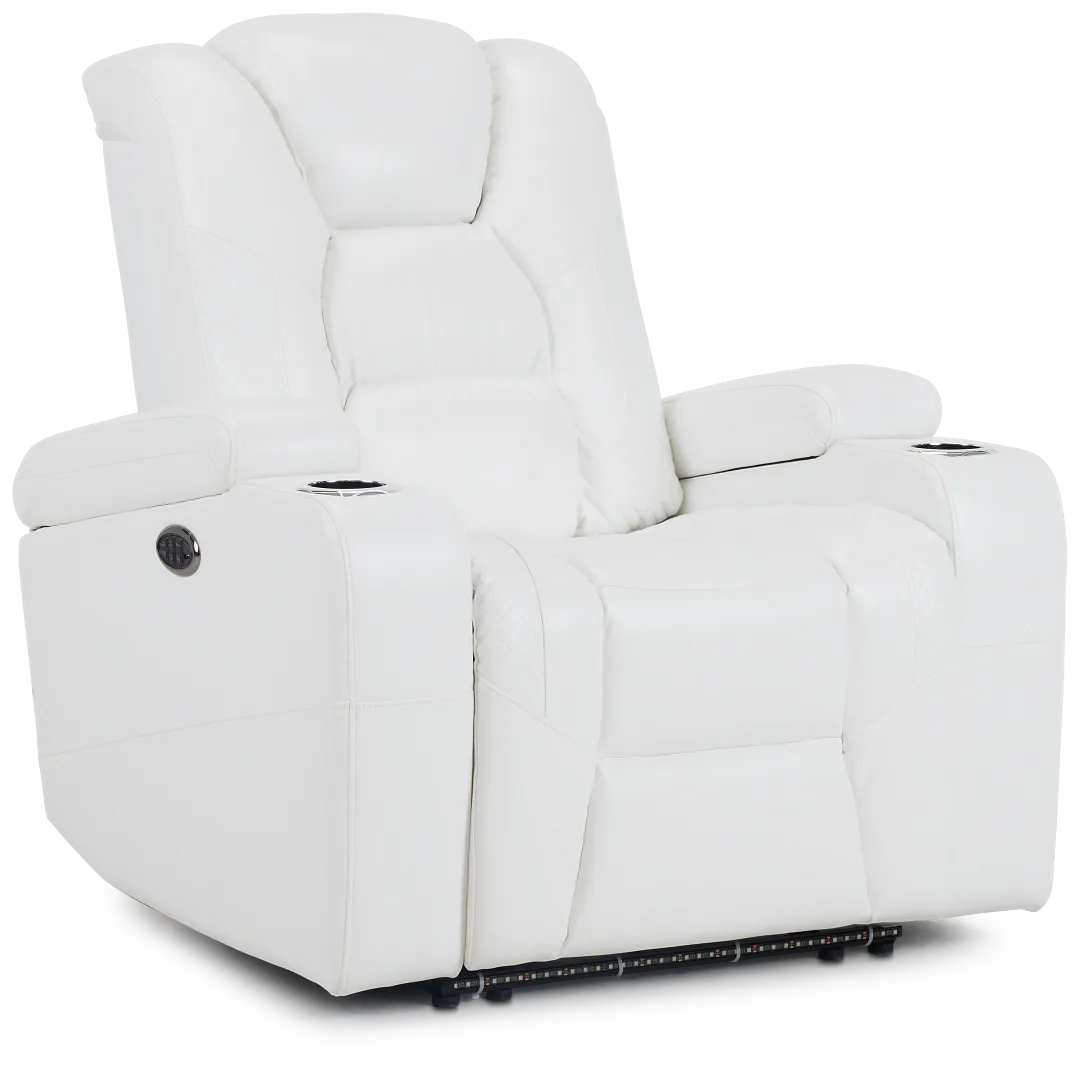 Troy White Micro Power Recliner With Power Lumbar