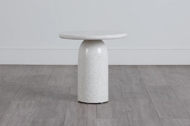 Marseilles White Stone Round End Table