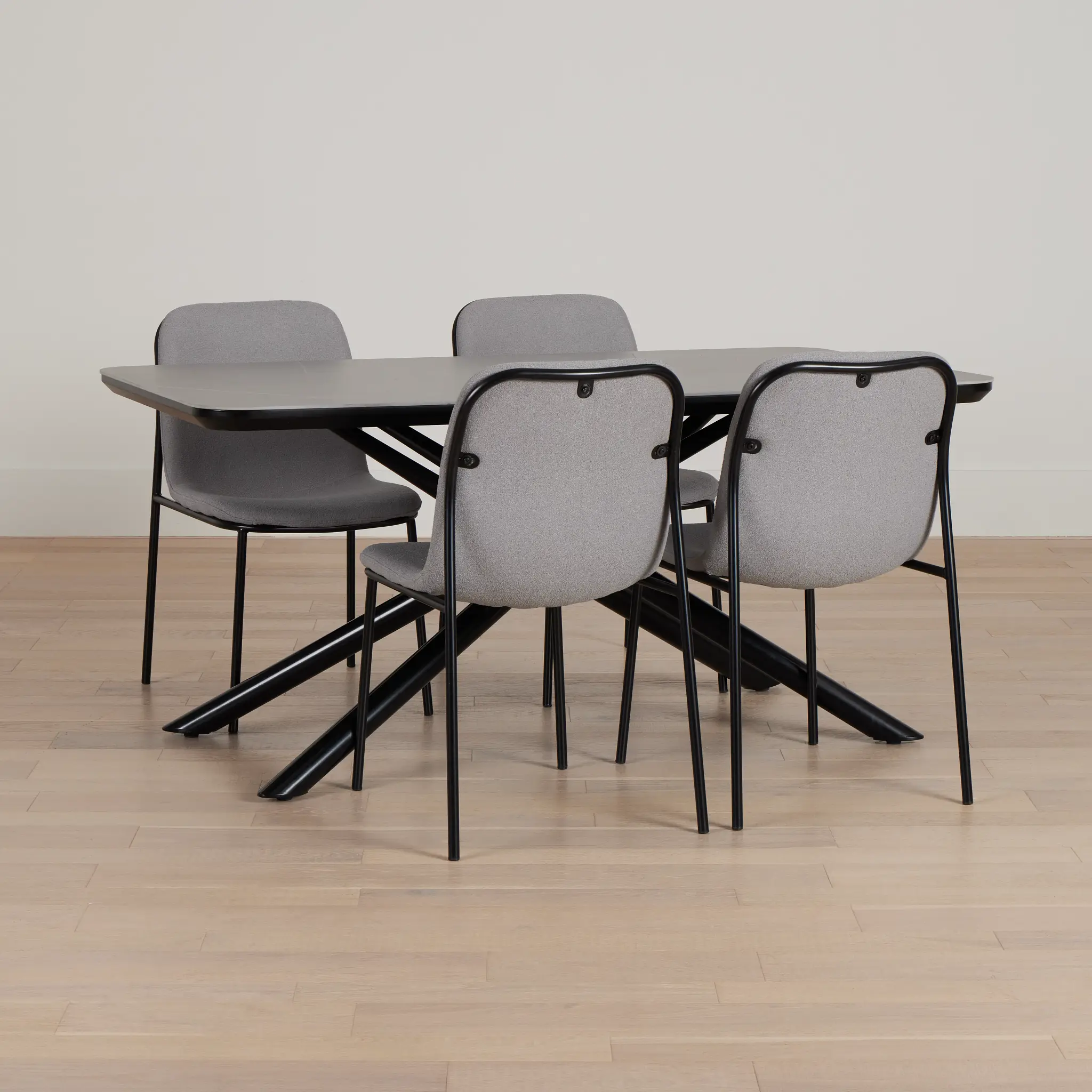 Palos Gray Rect Table & 4 Gray Upholstered Chairs Palos Gray Rect Table & 4 Gray Upholstered Chairs