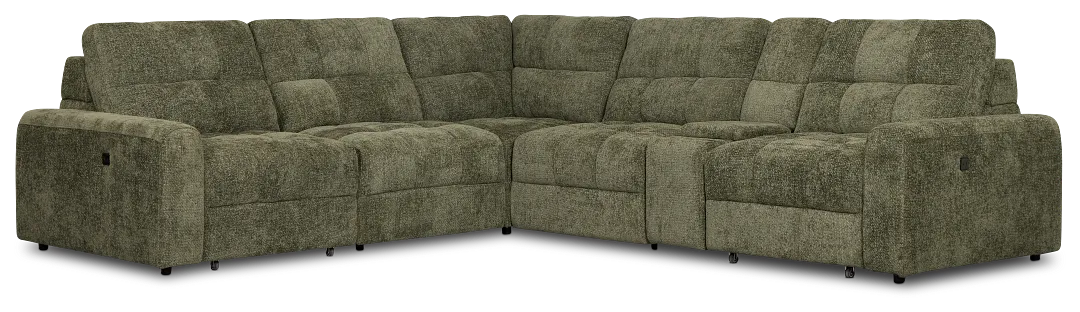 Hendrix Green Fabric Medium Dual Power 2 Arm Extension Chaise Sectional