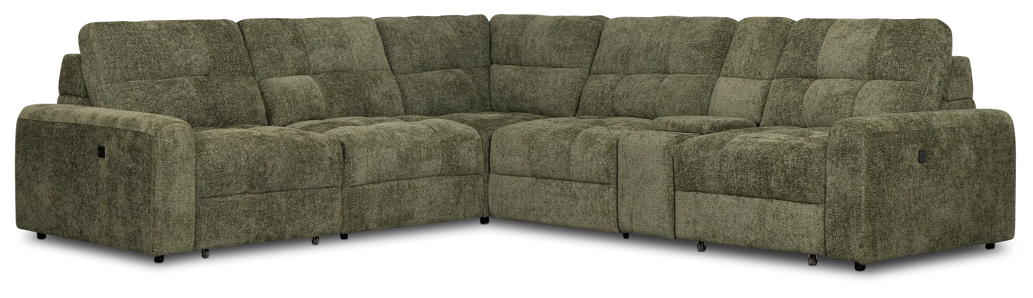 Hendrix Green Fabric Medium Dual Power 2 Arm Extension Chaise Sectional