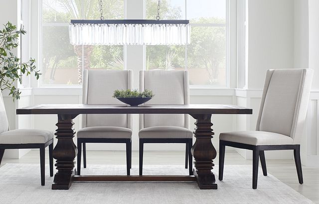 Hadlow Black 84" Rectangular Table & 4 Upholstered Chairs