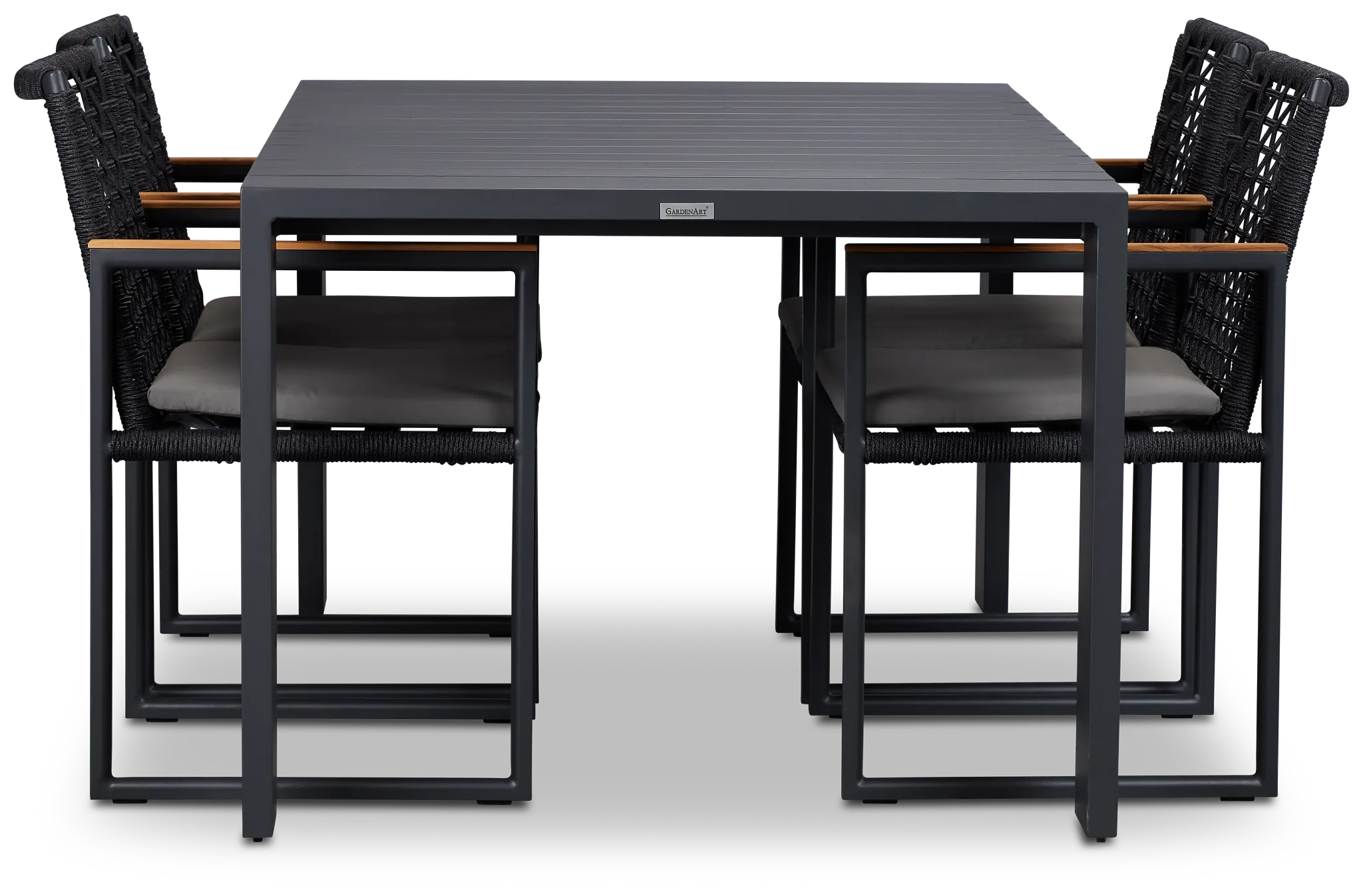 Sunrise Dark Gray 65" Rectangular Table & 4 Teak Arm Chairs