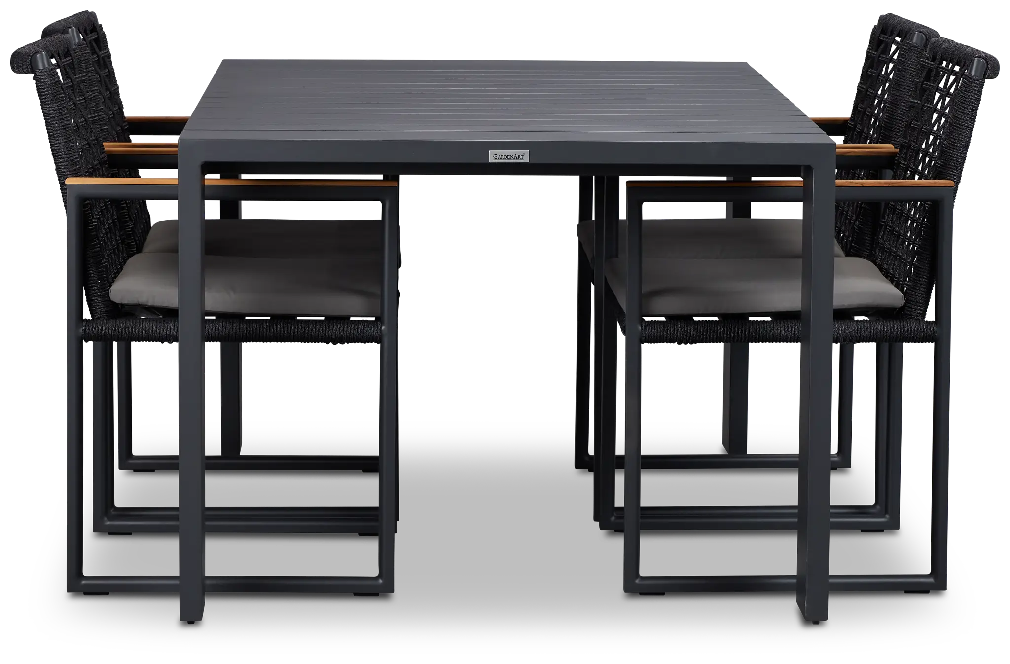 Sunrise Dark Gray 65" Rectangular Table & 4 Teak Arm Chairs Sunrise Dark Gray 65" Rectangular Table & 4 Teak Arm Chairs