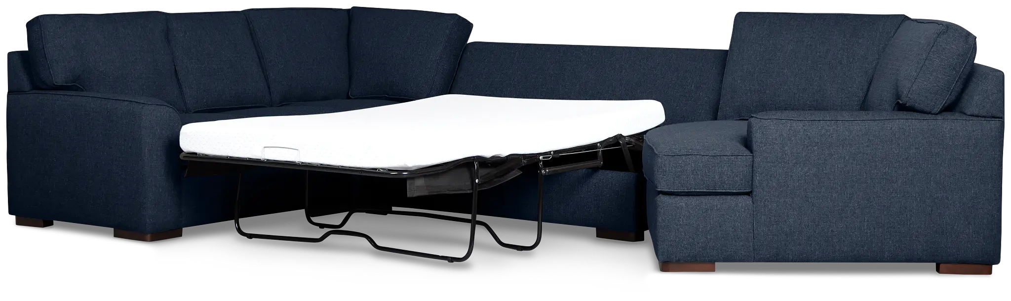 Sinclair Dark Blue Fabric Right Cuddler Memory Foam Sleeper Sectional Sinclair Dark Blue Fabric Right Cuddler Memory Foam Sleeper Sectional