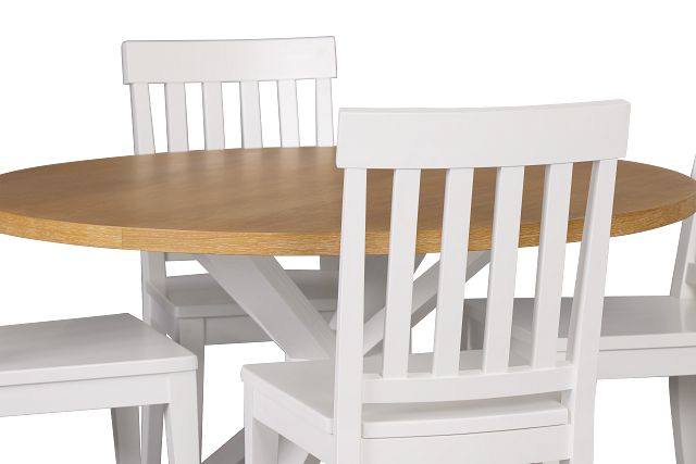 Nantucket Two-tone Light Tone Round Table & 4 White Chairs