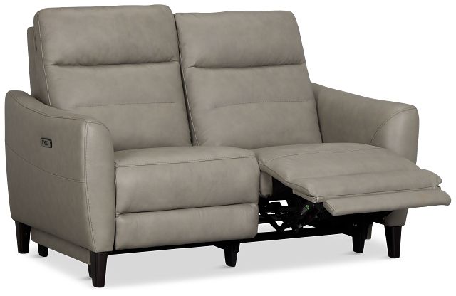 Keaton Gray Lthr/vinyl Power Reclining Loveseat W/ Power Headrest