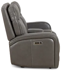 Jasper Gray Leather Power Reclining Console Loveseat