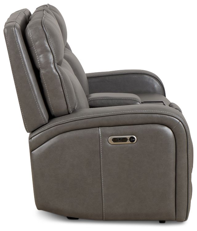Jasper Gray Leather Power Reclining Console Loveseat