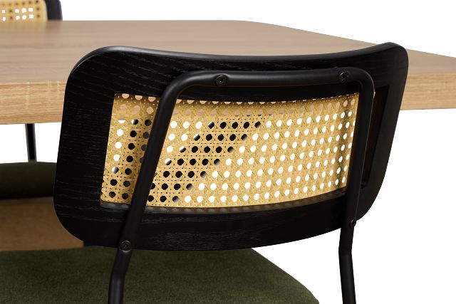 Lynden Light Tone Rect Table & 4 Green Woven Upholstered Side Chairs