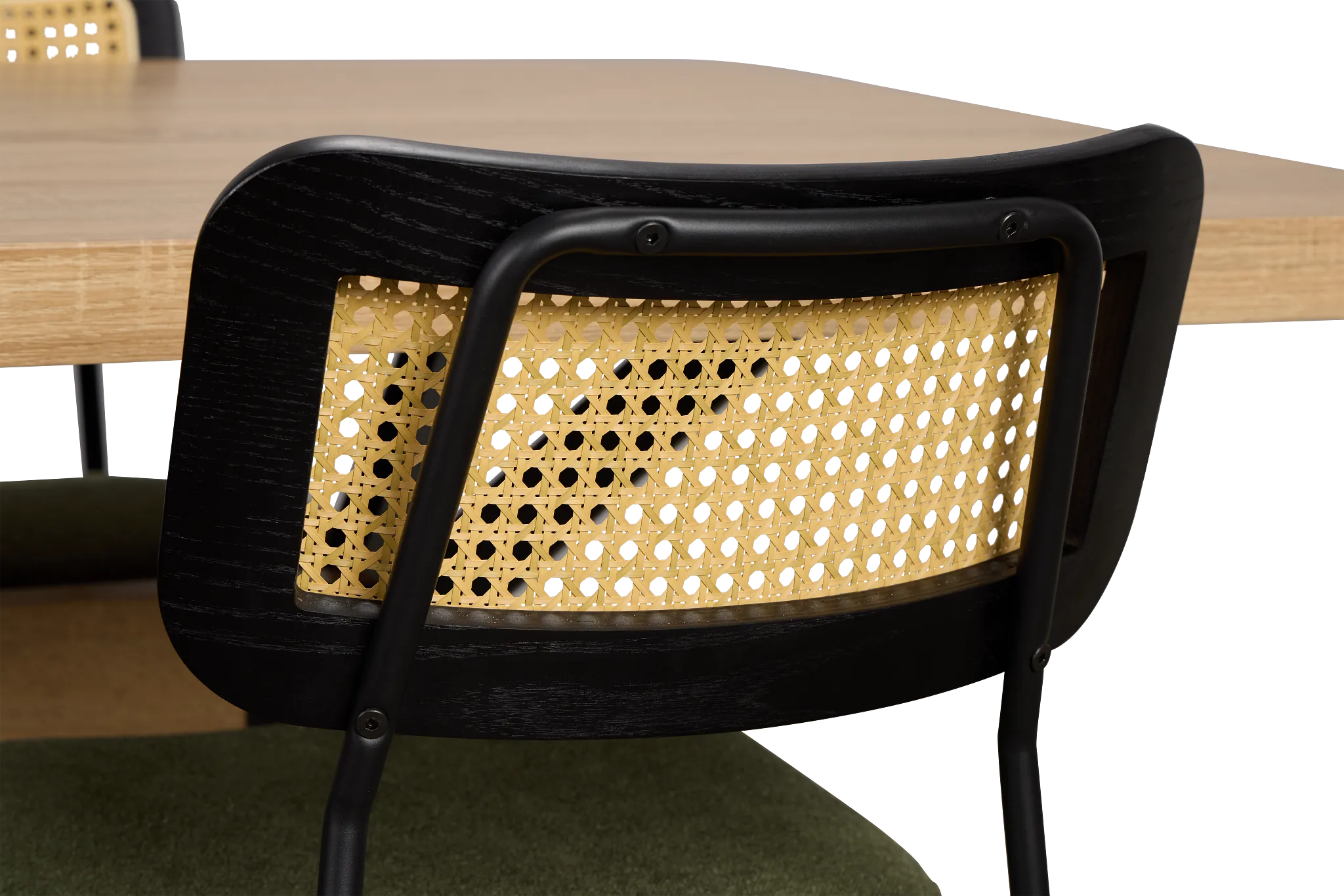 Lynden Light Tone Rect Table & 4 Green Woven Upholstered Side Chairs