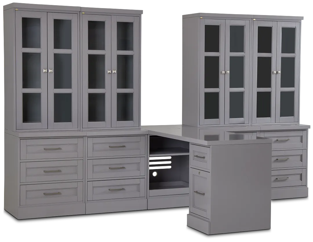 Newport Gray Large Peninsula Drawer Wall Desk