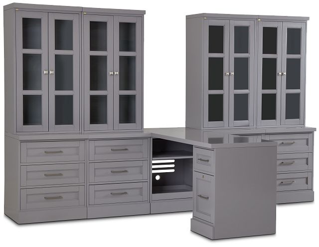 Newport Gray Large Peninsula Drawer Wall Desk