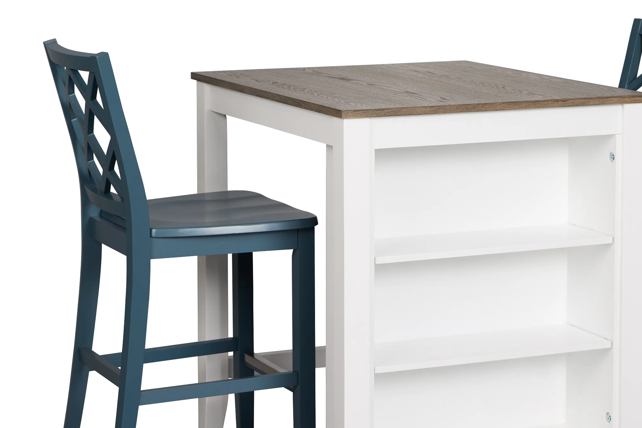 Edgartown Two-tone Storage High Table & 2 Navy Wood Barstools