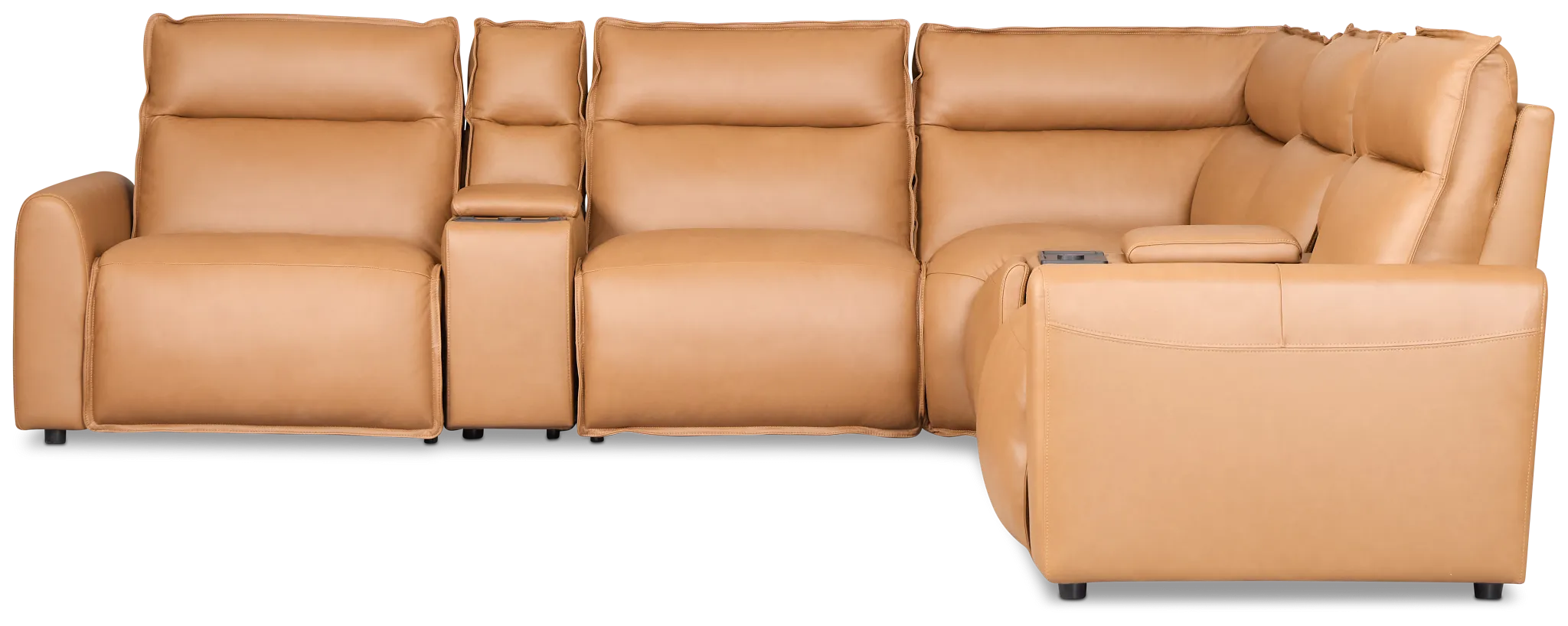 Edison Medium Brown Leather/Vinyl Large Dual Power Reclining Two-arm Sectional