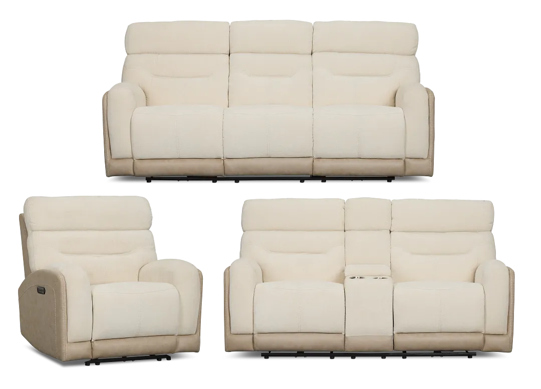 Travis Light Beige Fabric Power Reclining Living Room
