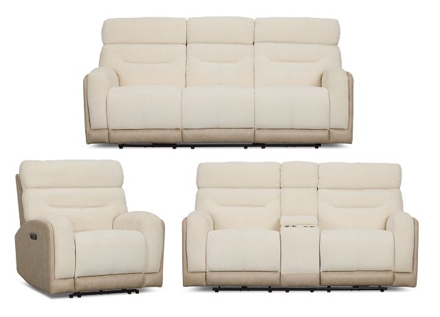 Travis Light Beige Fabric Power Reclining Living Room