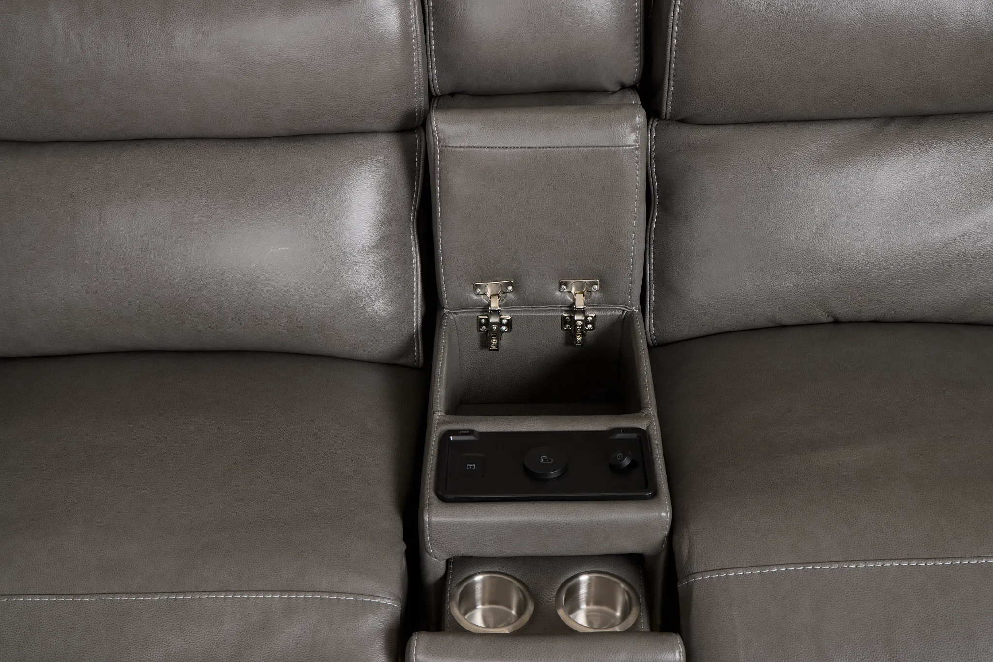 Jasper Gray Leather Large Dual Power Reclining Two-arm Sectional