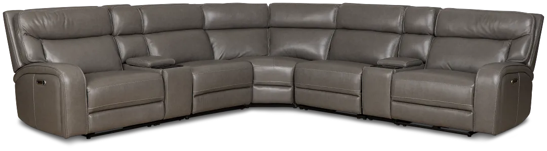 Jasper Gray Leather Large Dual Power Reclining Two-arm Sectional