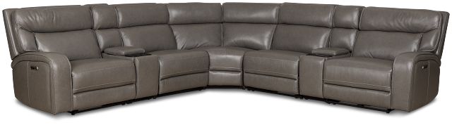 Jasper Gray Leather Large Dual Power Reclining Two-arm Sectional