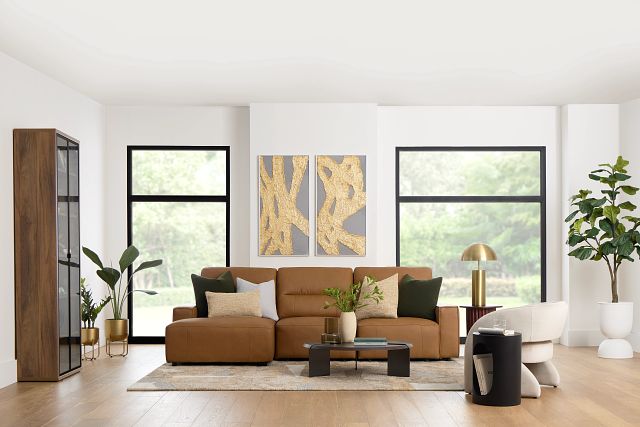 Rudy Brown Lthr/vinyl Left Dual Power Extension Chaise Sectional