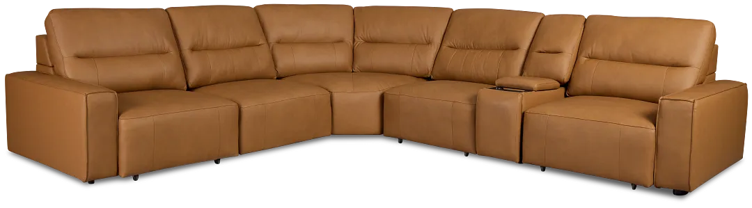 Rudy Brown Lthr/vinyl Medium Tri Power 2 Arm Extension Chaise Sectional