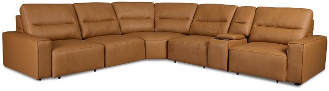 Rudy Brown Lthr/vinyl Medium Tri Power 2 Arm Extension Chaise Sectional