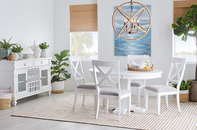 Marina White Round Table & 4 Wood Chairs (3)