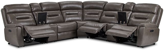 Toby Dark Taupe Micro Large Triple Power Reclining Two-arm Sectional (2)