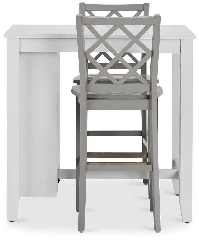 Edgartown Storage White High Table & 2 Light Gray Wood Barstools (2)