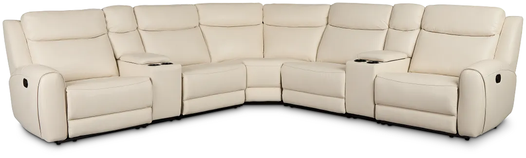 Walker Ivory Lthr/vinyl Large Dual Manually Reclining Two-arm Sectional