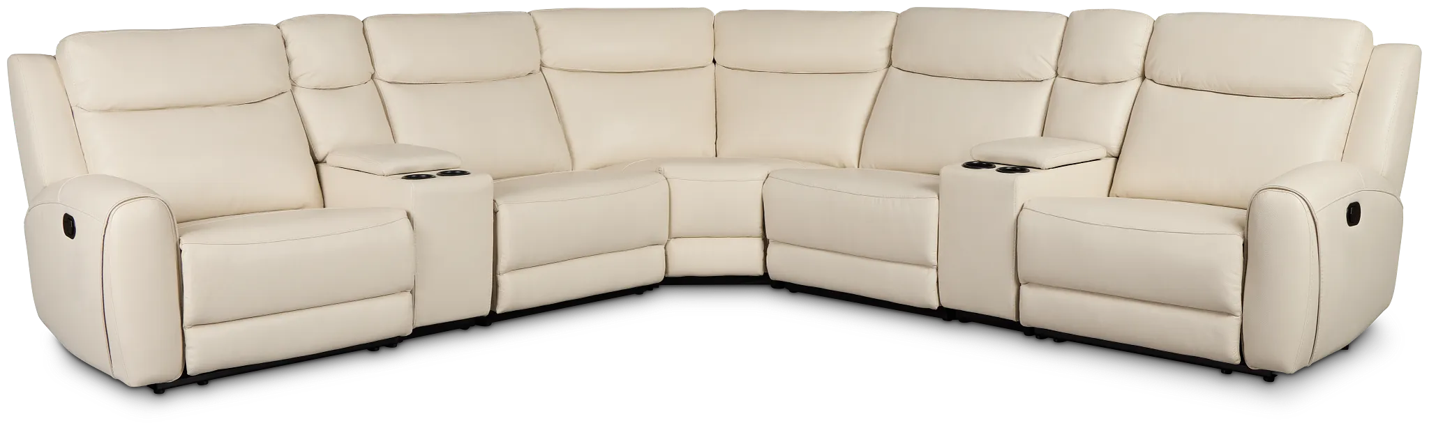 Walker Ivory Lthr/vinyl Large Dual Manually Reclining Two-arm Sectional