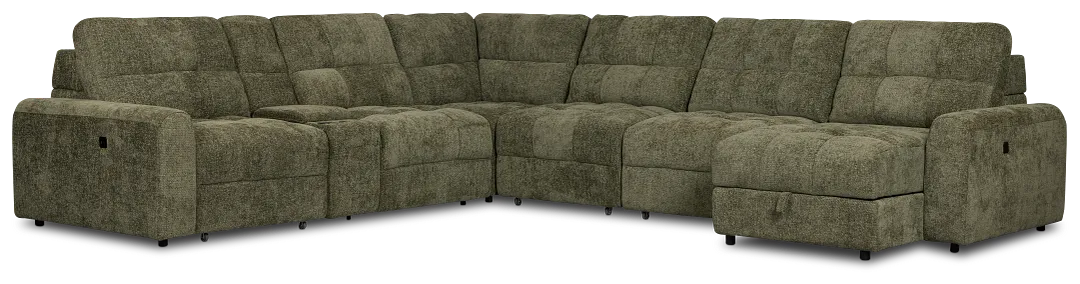 Hendrix Green Fabric Large Triple Power Right Extension Chaise Sectional