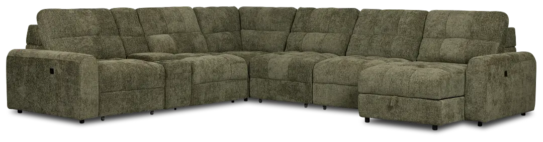 Hendrix Green Fabric Large Triple Power Right Extension Chaise Sectional Hendrix Green Fabric Large Triple Power Right Extension Chaise Sectional