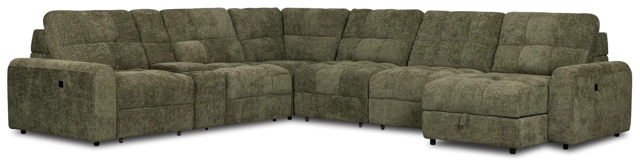 Hendrix Green Fabric Large Triple Power Right Extension Chaise Sectiona