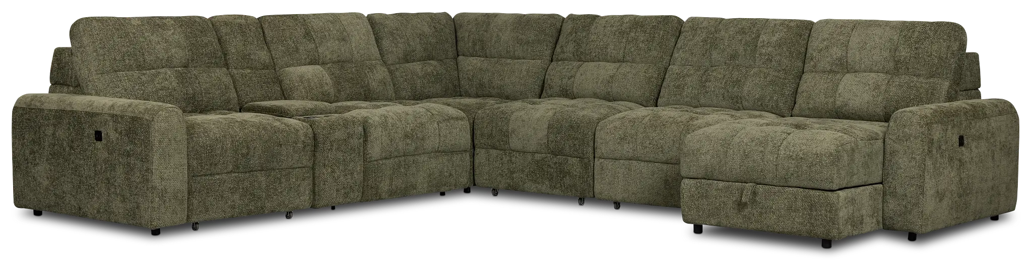 Hendrix Green Fabric Large Triple Power Right Extension Chaise Sectiona Hendrix Green Fabric Large Triple Power Right Extension Chaise Sectiona