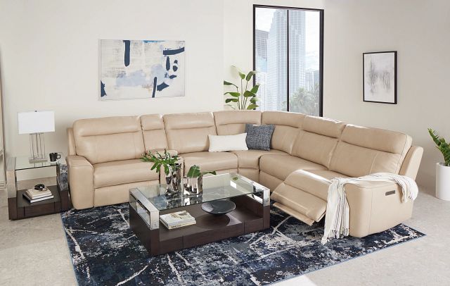 Benji Light Beige Lthr/vinyl Medium Triple Power 2-arm Sectional