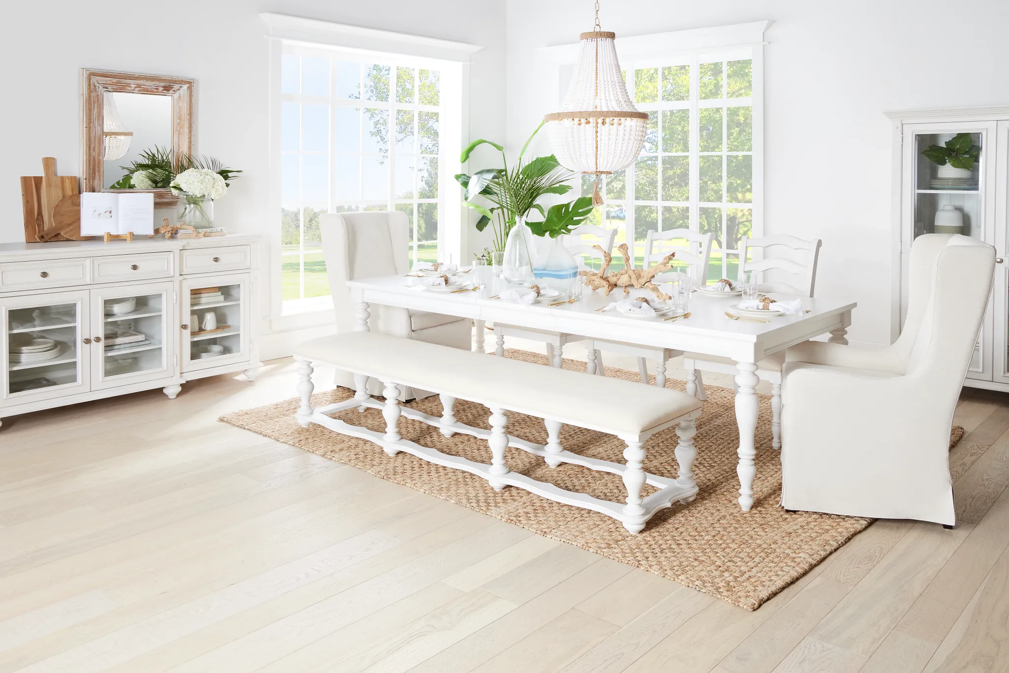 Savannah Ivory Rect Table, 4 Chairs & Bench