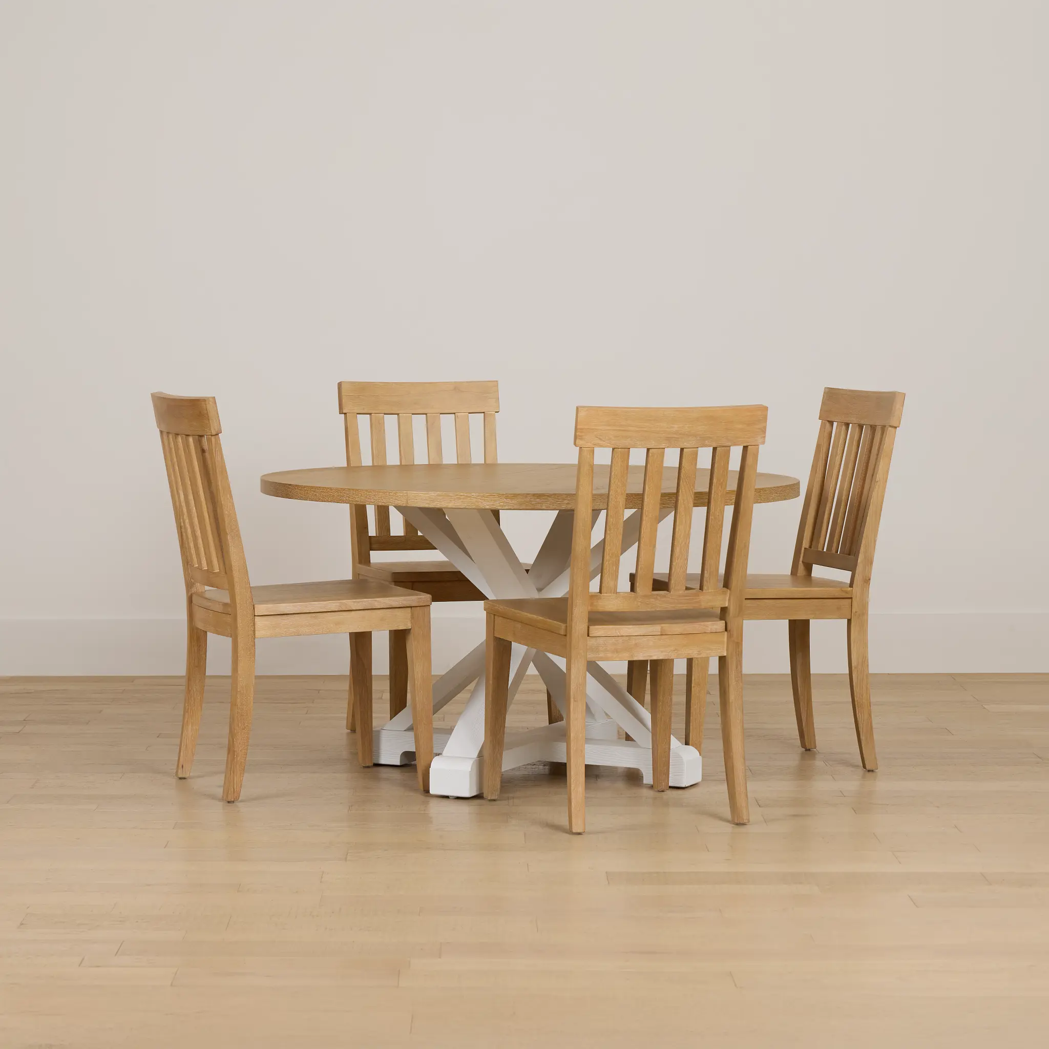 Nantucket Two-tone Pine Round Table & 4 Light Tone Chairs Nantucket Two-tone Pine Round Table & 4 Light Tone Chairs