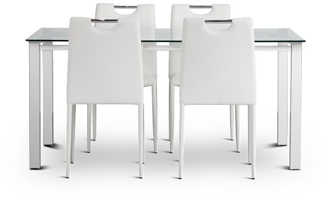 Skyline White Rect Table & 4 Upholstered Chairs